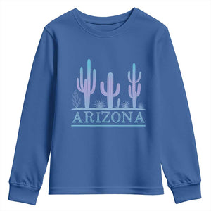 Retro Neon Silhouette Cactus Arizona Graphic Youth Sweatshirt Modern Southwest Desert Aesthetic Travel Souvenir