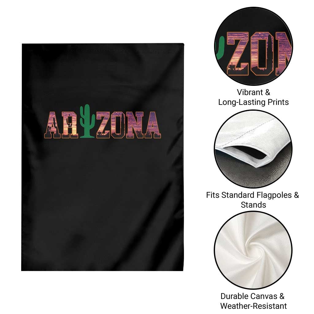 Scenic Arizona Sunset Landscape Graphic Garden Flag Southwest Saguaro Cactus Letters Travel Souvenir