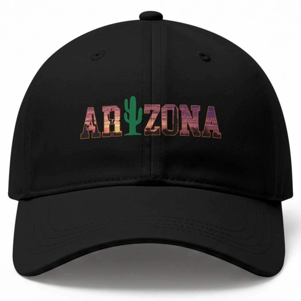 Scenic Arizona Sunset Landscape Graphic Baseball Cap Southwest Saguaro Cactus Letters Travel Souvenir TS02 Print Your Wear