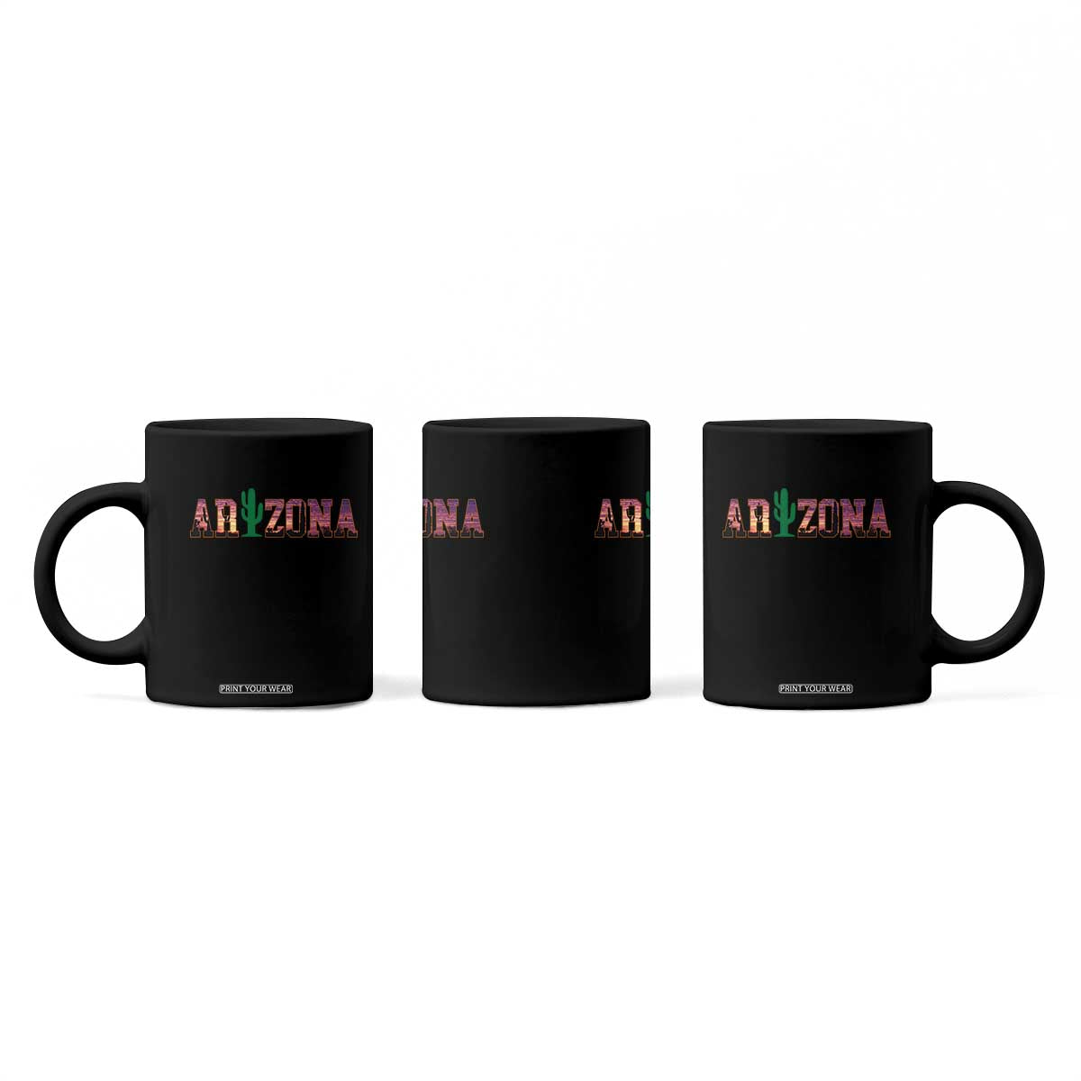 Scenic Arizona Sunset Landscape Graphic Coffee Mug Southwest Saguaro Cactus Letters Travel Souvenir