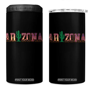 Scenic Arizona Sunset Landscape Graphic 4 in 1 Can Cooler Tumbler Southwest Saguaro Cactus Letters Travel Souvenir