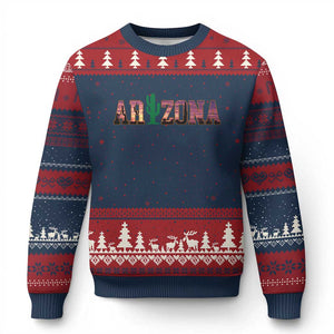 Scenic Arizona Sunset Landscape Graphic Ugly Christmas Sweater Southwest Saguaro Cactus Letters Travel Souvenir