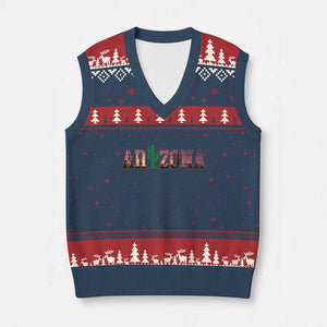 Scenic Arizona Sunset Landscape Graphic V-Neck Knit Sweater Vest Southwest Saguaro Cactus Letters Travel Souvenir