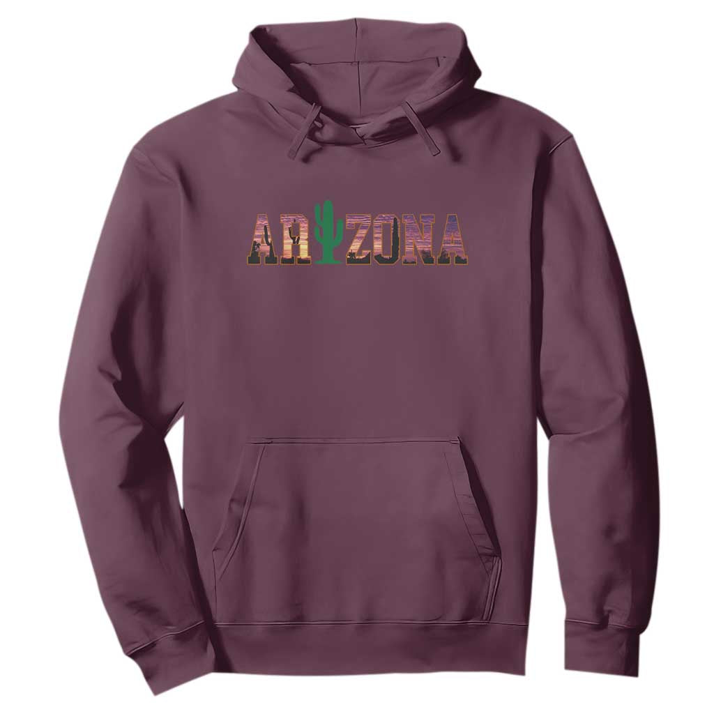 Scenic Arizona Sunset Landscape Graphic Hoodie Southwest Saguaro Cactus Letters Travel Souvenir