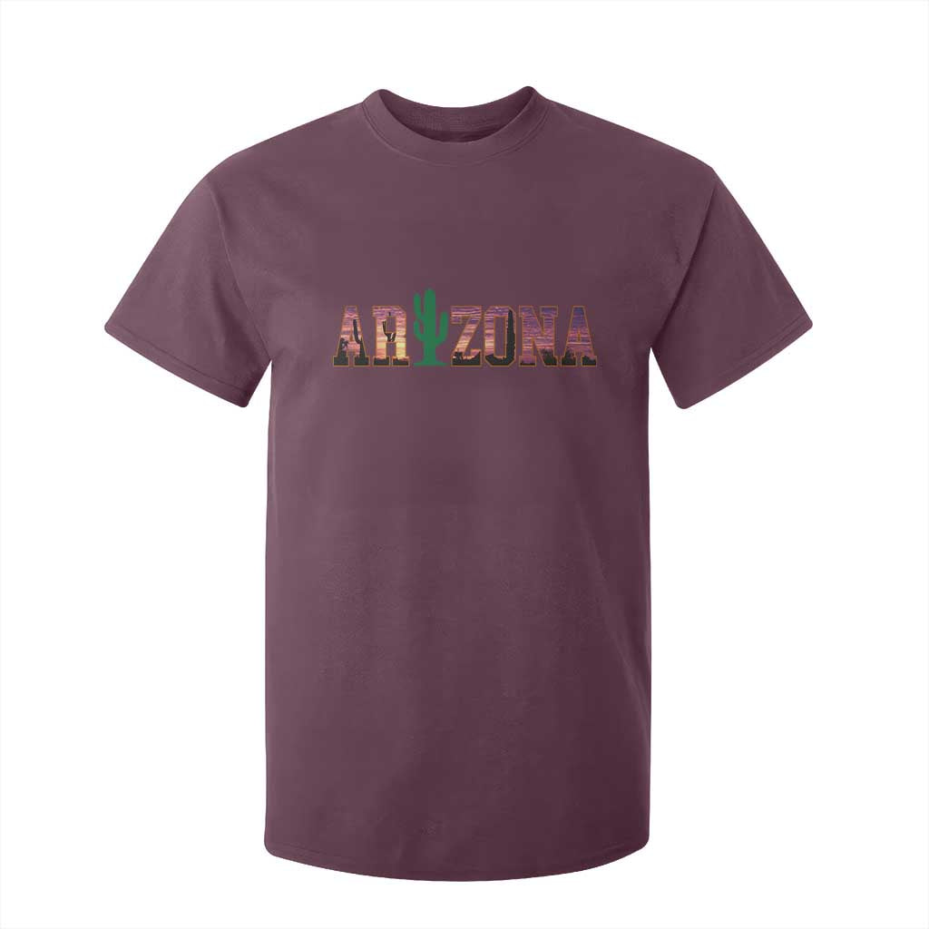 Scenic Arizona Sunset Landscape Graphic T Shirt For Kid Southwest Saguaro Cactus Letters Travel Souvenir