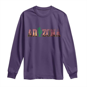 Scenic Arizona Sunset Landscape Graphic Long Sleeve Shirt Southwest Saguaro Cactus Letters Travel Souvenir