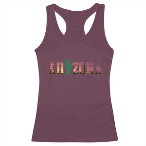 Scenic Arizona Sunset Landscape Graphic Racerback Tank Top Southwest Saguaro Cactus Letters Travel Souvenir