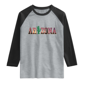 Scenic Arizona Sunset Landscape Graphic Raglan Shirt Southwest Saguaro Cactus Letters Travel Souvenir