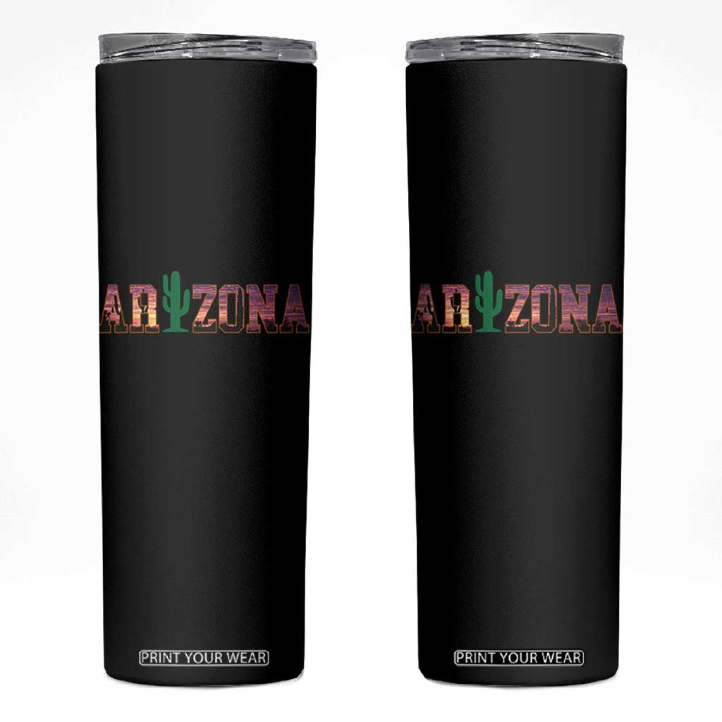 Scenic Arizona Sunset Landscape Graphic Skinny Tumbler Southwest Saguaro Cactus Letters Travel Souvenir TS02 Black Print Your Wear