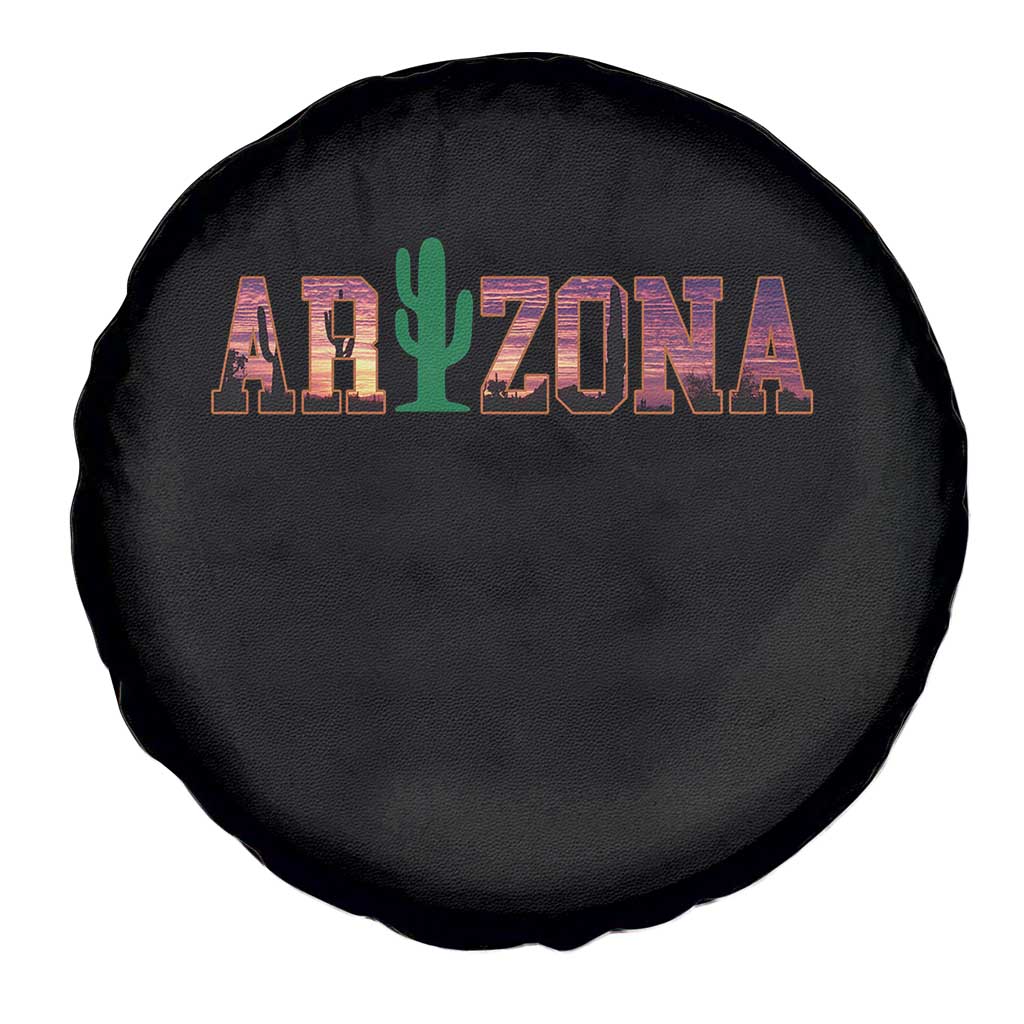 Scenic Arizona Sunset Landscape Graphic Spare Tire Cover Southwest Saguaro Cactus Letters Travel Souvenir
