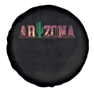Scenic Arizona Sunset Landscape Graphic Spare Tire Cover Southwest Saguaro Cactus Letters Travel Souvenir