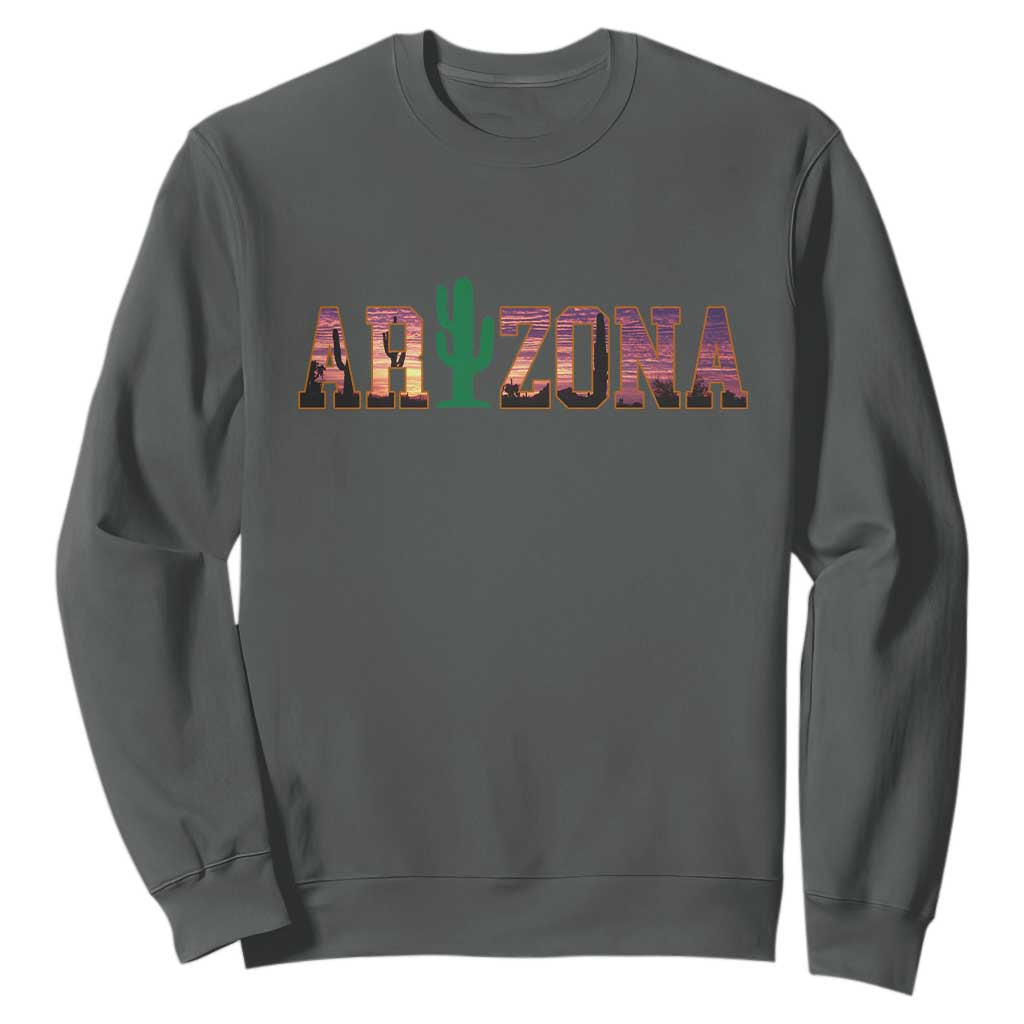 Scenic Arizona Sunset Landscape Graphic Sweatshirt Southwest Saguaro Cactus Letters Travel Souvenir