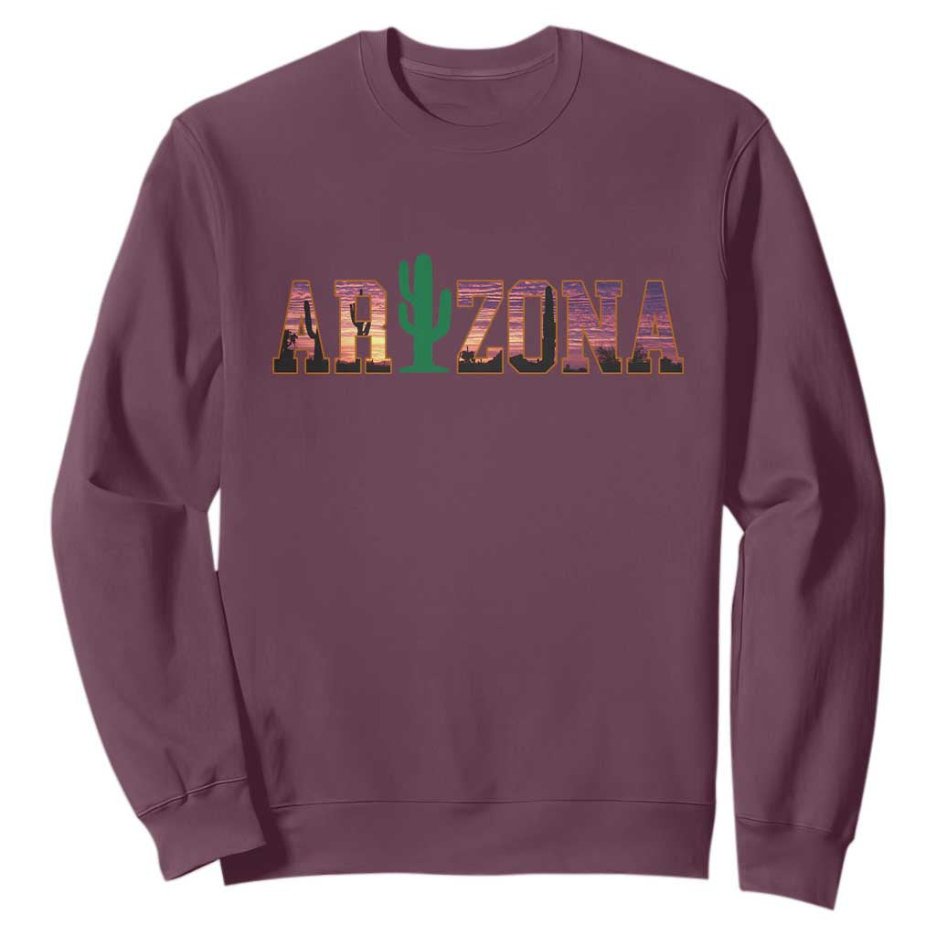 Scenic Arizona Sunset Landscape Graphic Sweatshirt Southwest Saguaro Cactus Letters Travel Souvenir