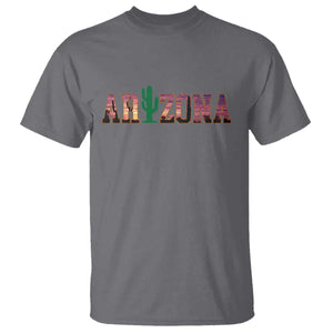 Scenic Arizona Sunset Landscape Graphic T Shirt Southwest Saguaro Cactus Letters Travel Souvenir