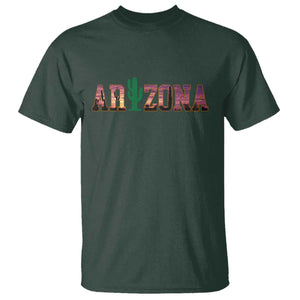 Scenic Arizona Sunset Landscape Graphic T Shirt Southwest Saguaro Cactus Letters Travel Souvenir
