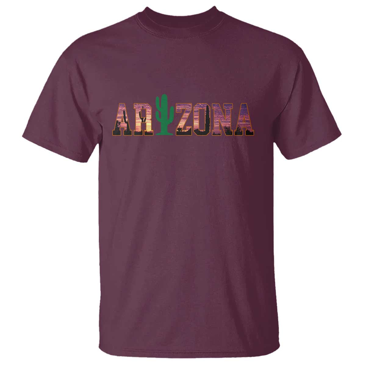 Scenic Arizona Sunset Landscape Graphic T Shirt Southwest Saguaro Cactus Letters Travel Souvenir