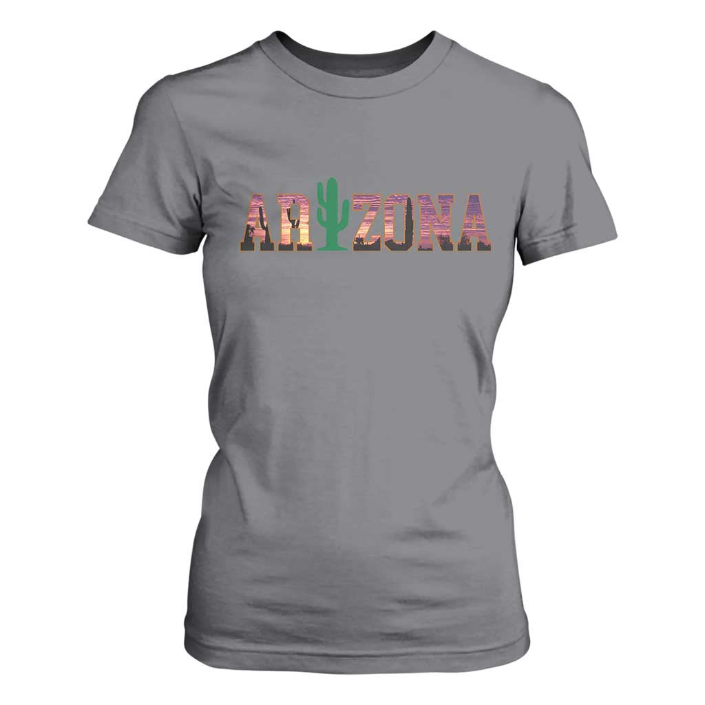 Scenic Arizona Sunset Landscape Graphic T Shirt For Women Southwest Saguaro Cactus Letters Travel Souvenir