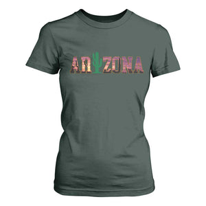 Scenic Arizona Sunset Landscape Graphic T Shirt For Women Southwest Saguaro Cactus Letters Travel Souvenir
