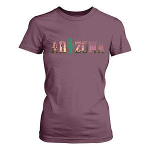 Scenic Arizona Sunset Landscape Graphic T Shirt For Women Southwest Saguaro Cactus Letters Travel Souvenir
