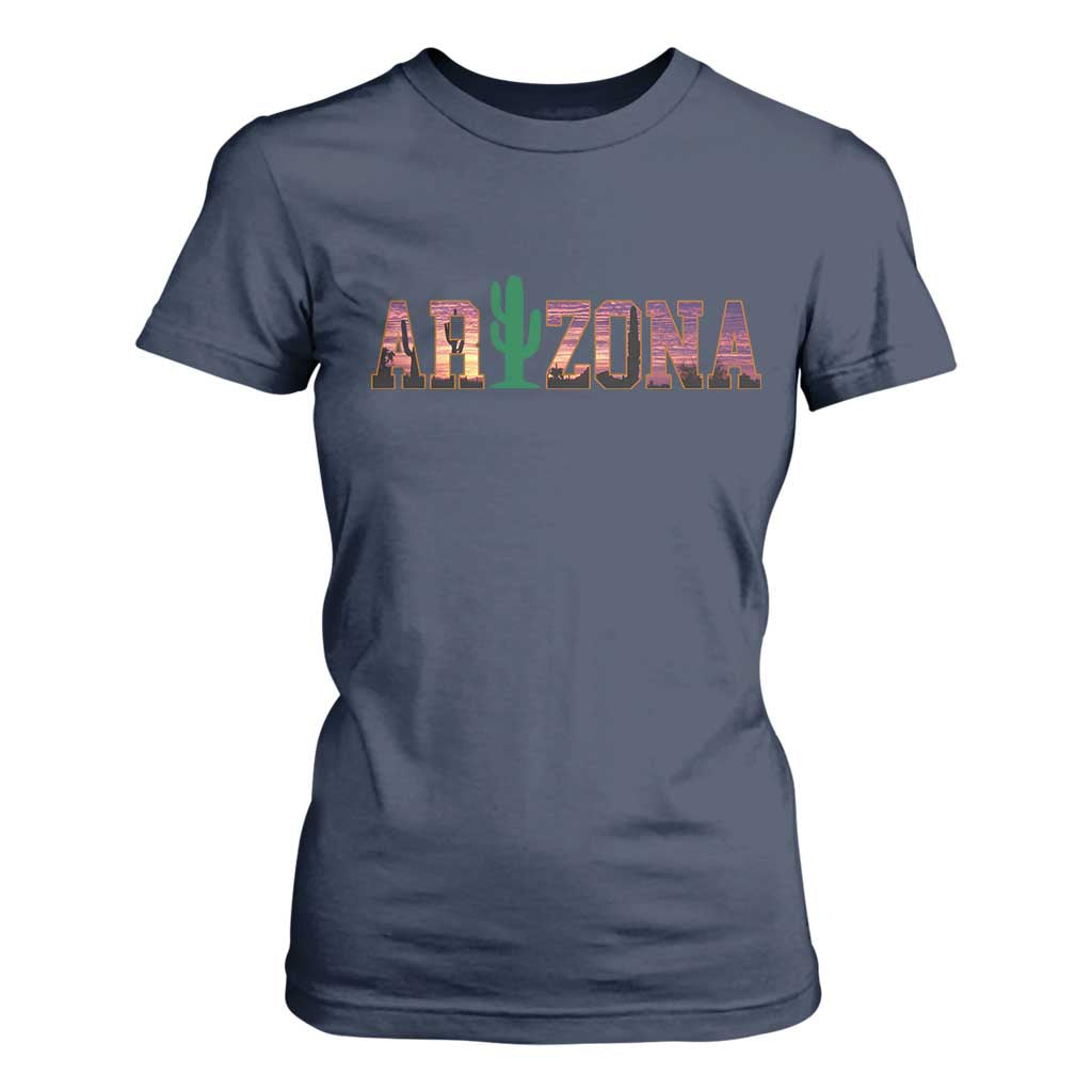 Scenic Arizona Sunset Landscape Graphic T Shirt For Women Southwest Saguaro Cactus Letters Travel Souvenir