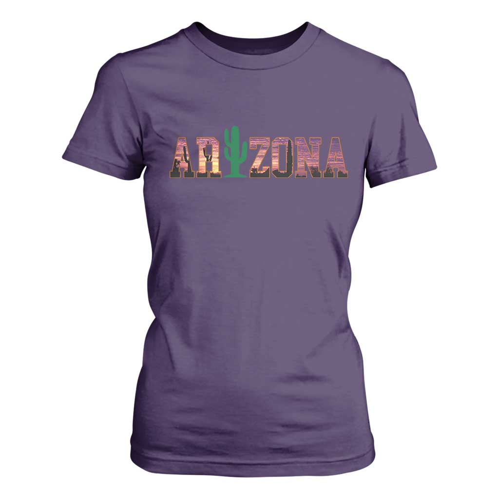 Scenic Arizona Sunset Landscape Graphic T Shirt For Women Southwest Saguaro Cactus Letters Travel Souvenir