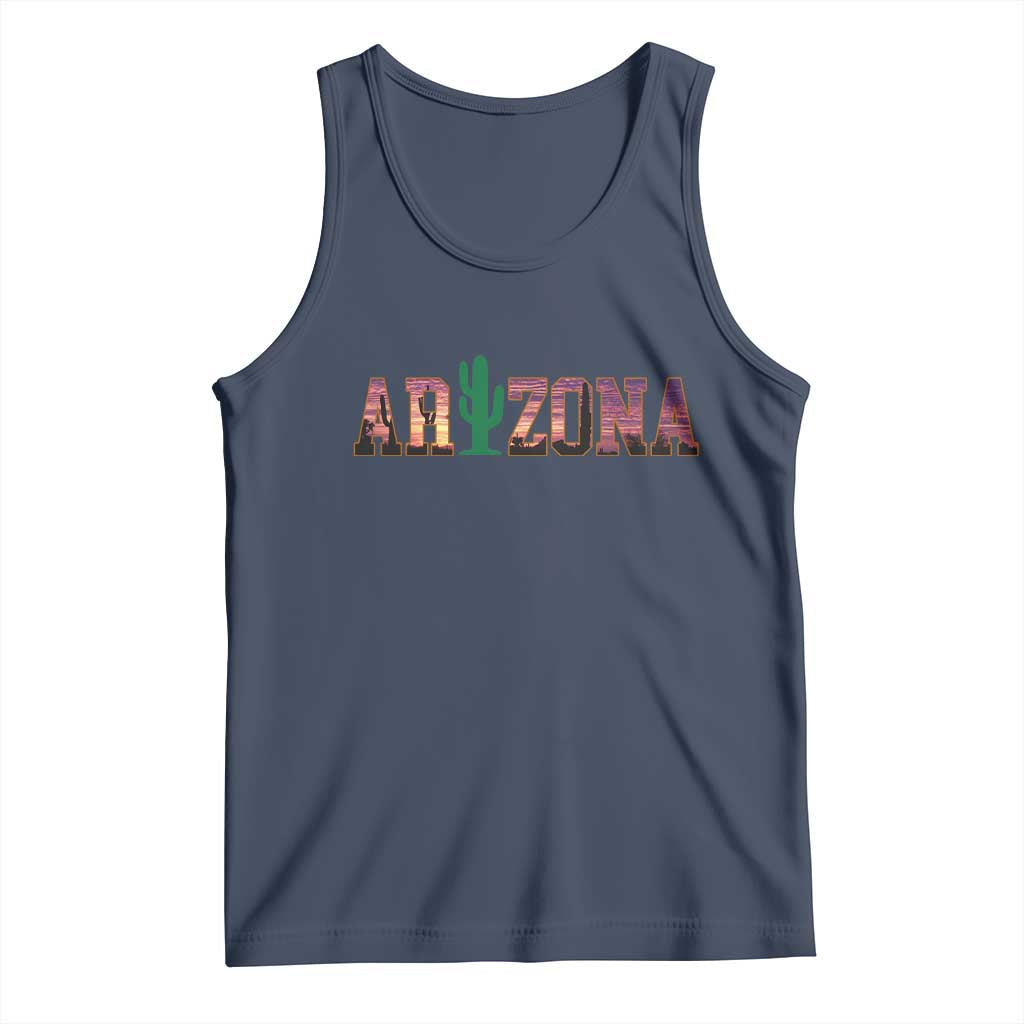 Scenic Arizona Sunset Landscape Graphic Tank Top Southwest Saguaro Cactus Letters Travel Souvenir