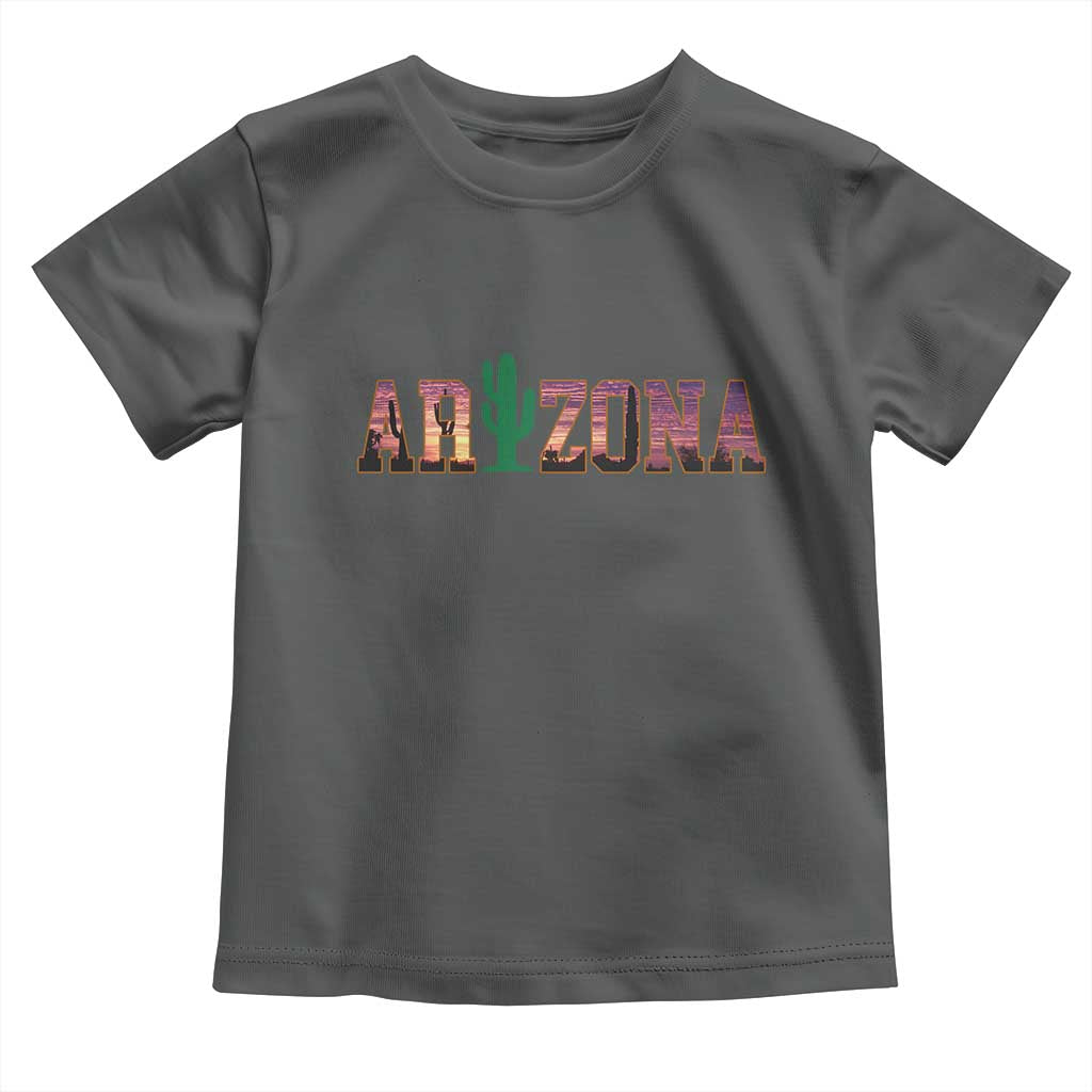 Scenic Arizona Sunset Landscape Graphic Toddler T Shirt Southwest Saguaro Cactus Letters Travel Souvenir
