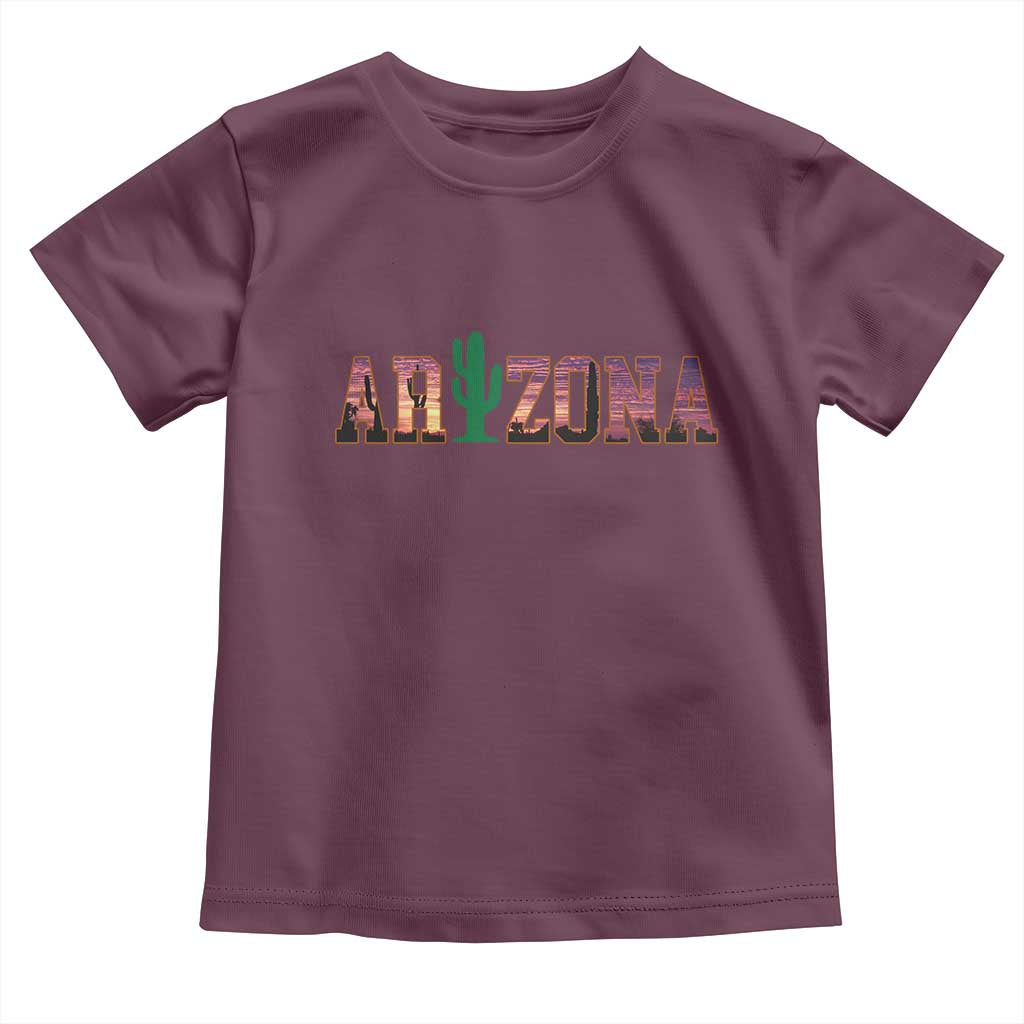 Scenic Arizona Sunset Landscape Graphic Toddler T Shirt Southwest Saguaro Cactus Letters Travel Souvenir