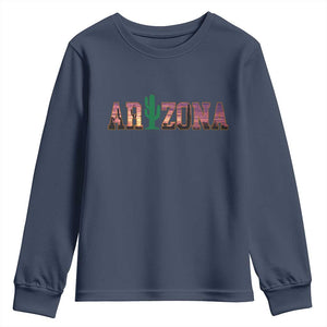 Scenic Arizona Sunset Landscape Graphic Youth Sweatshirt Southwest Saguaro Cactus Letters Travel Souvenir