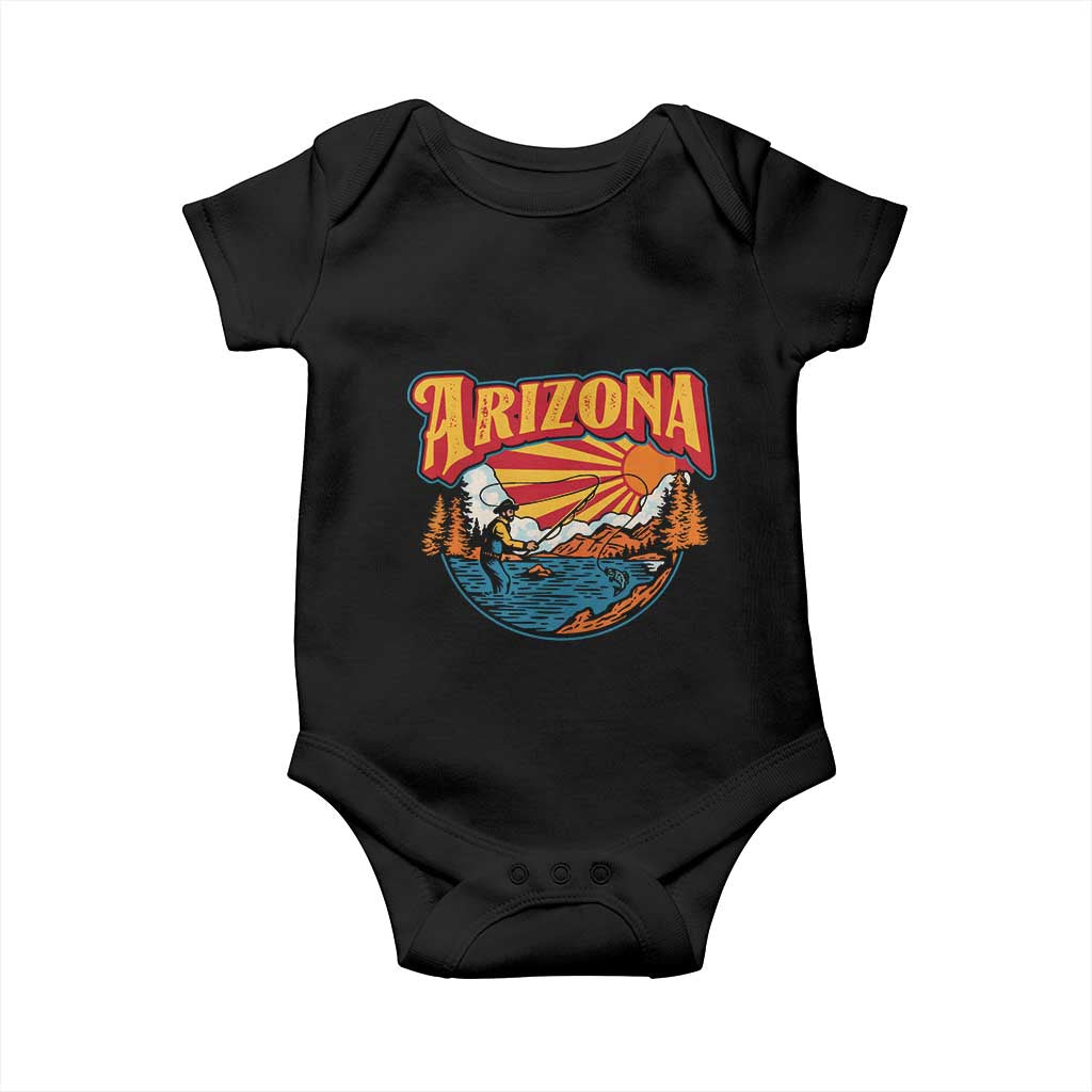 Retro Arizona Fly Fishing River Graphic Baby Onesie Vintage Angler Outdoor Mountain Adventure Souvenir TS02 Black Print Your Wear