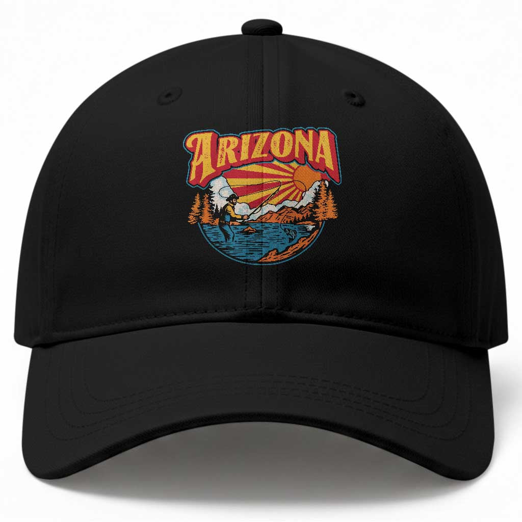 Retro Arizona Fly Fishing River Graphic Baseball Cap Vintage Angler Outdoor Mountain Adventure Souvenir TS02 Print Your Wear