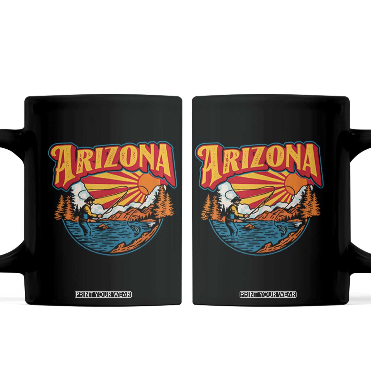 Retro Arizona Fly Fishing River Graphic Coffee Mug Vintage Angler Outdoor Mountain Adventure Souvenir TS02 Black Print Your Wear
