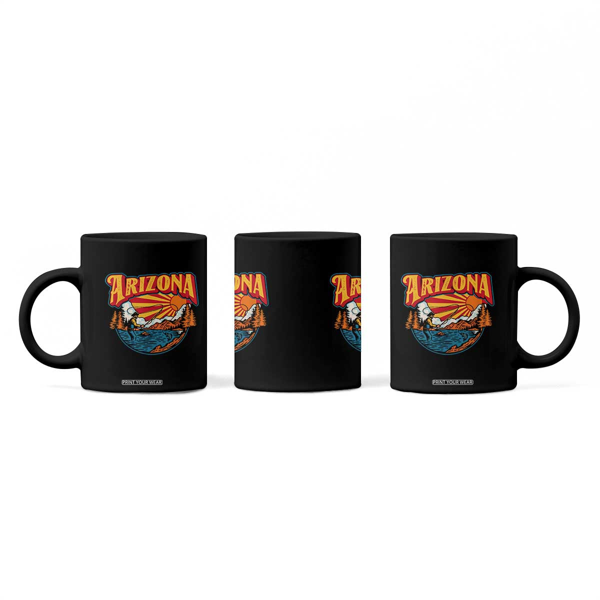 Retro Arizona Fly Fishing River Graphic Coffee Mug Vintage Angler Outdoor Mountain Adventure Souvenir
