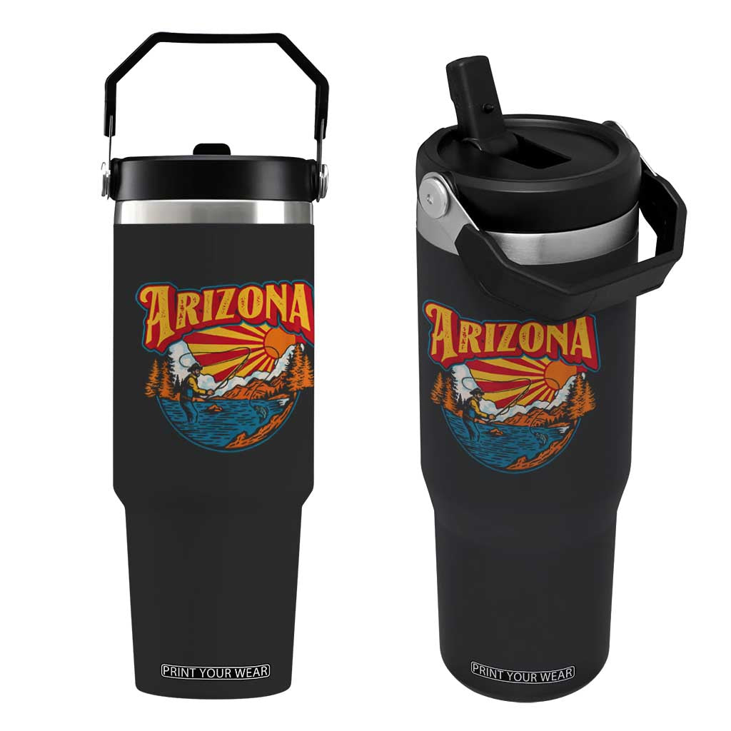 Retro Arizona Fly Fishing River Graphic Flip Straw Tumbler Vintage Angler Outdoor Mountain Adventure Souvenir TS02 One Size: 30 oz Black Print Your Wear