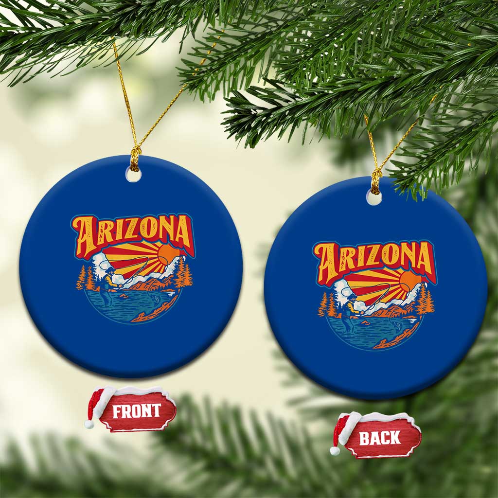 Retro Arizona Fly Fishing River Graphic Ceramic Ornament Vintage Angler Outdoor Mountain Adventure Souvenir