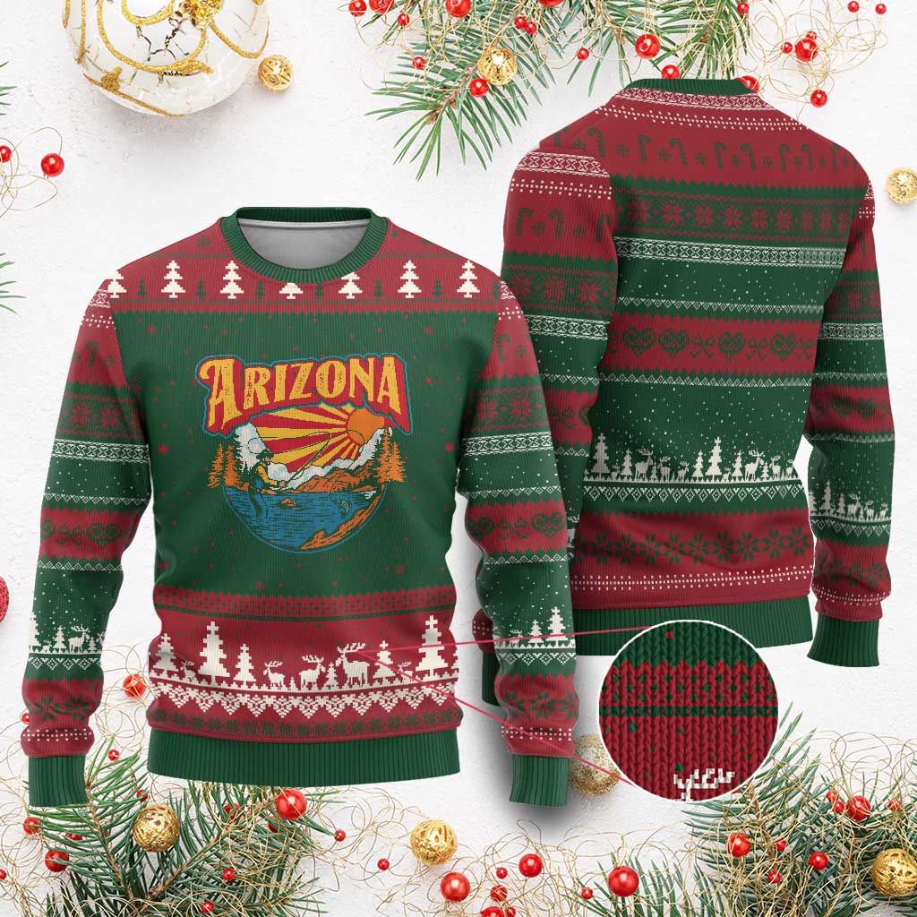 Retro Arizona Fly Fishing River Graphic Ugly Christmas Sweater Vintage Angler Outdoor Mountain Adventure Souvenir