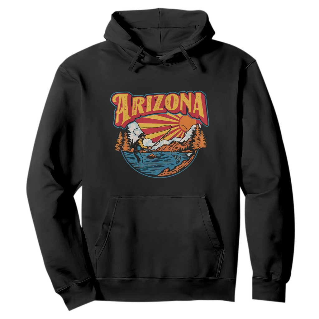 Retro Arizona Fly Fishing River Graphic Hoodie Vintage Angler Outdoor Mountain Adventure Souvenir TS02 Black Print Your Wear