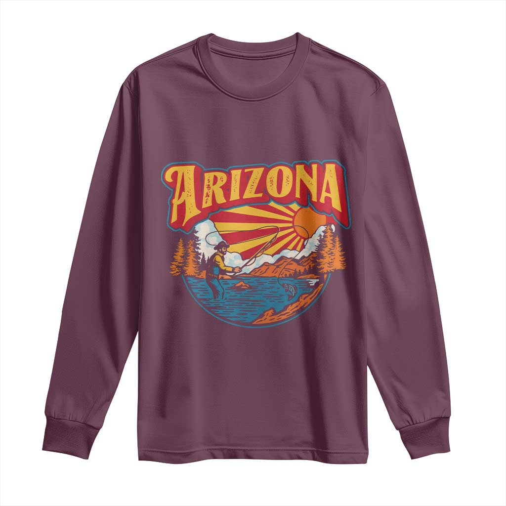 Retro Arizona Fly Fishing River Graphic Long Sleeve Shirt Vintage Angler Outdoor Mountain Adventure Souvenir