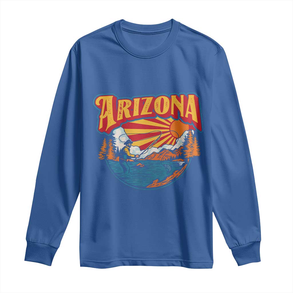Retro Arizona Fly Fishing River Graphic Long Sleeve Shirt Vintage Angler Outdoor Mountain Adventure Souvenir