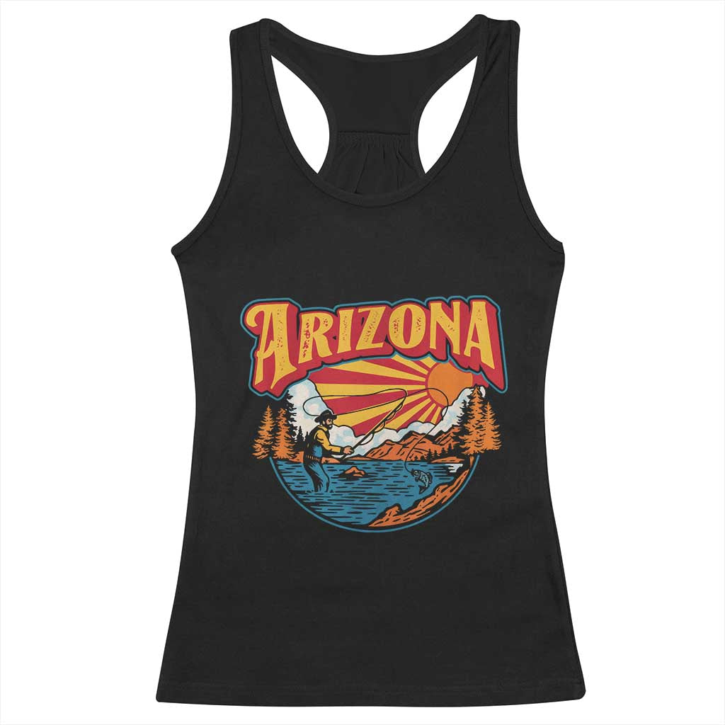 Retro Arizona Fly Fishing River Graphic Racerback Tank Top Vintage Angler Outdoor Mountain Adventure Souvenir TS02 Black Print Your Wear