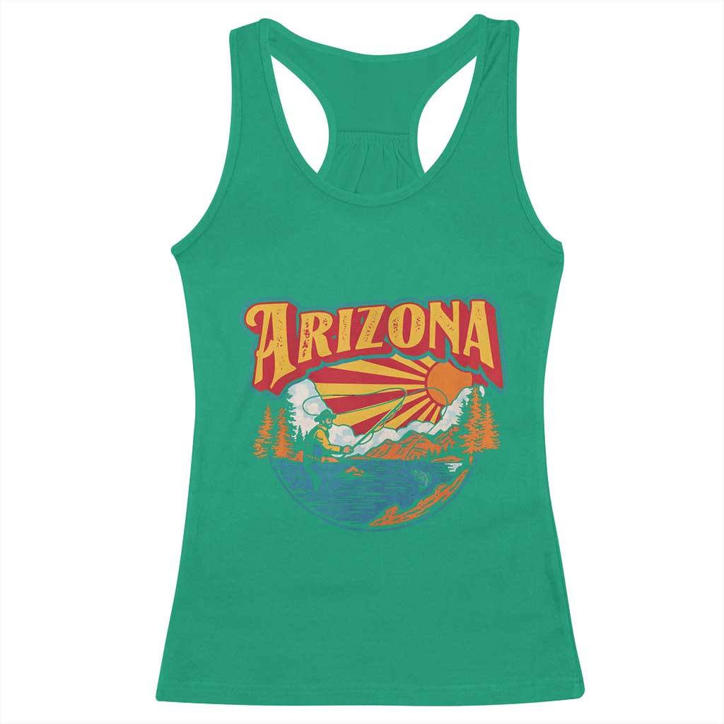 Retro Arizona Fly Fishing River Graphic Racerback Tank Top Vintage Angler Outdoor Mountain Adventure Souvenir