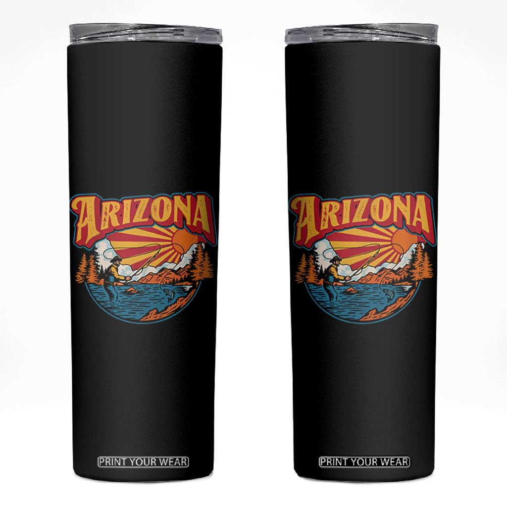 Retro Arizona Fly Fishing River Graphic Skinny Tumbler Vintage Angler Outdoor Mountain Adventure Souvenir TS02 Black Print Your Wear