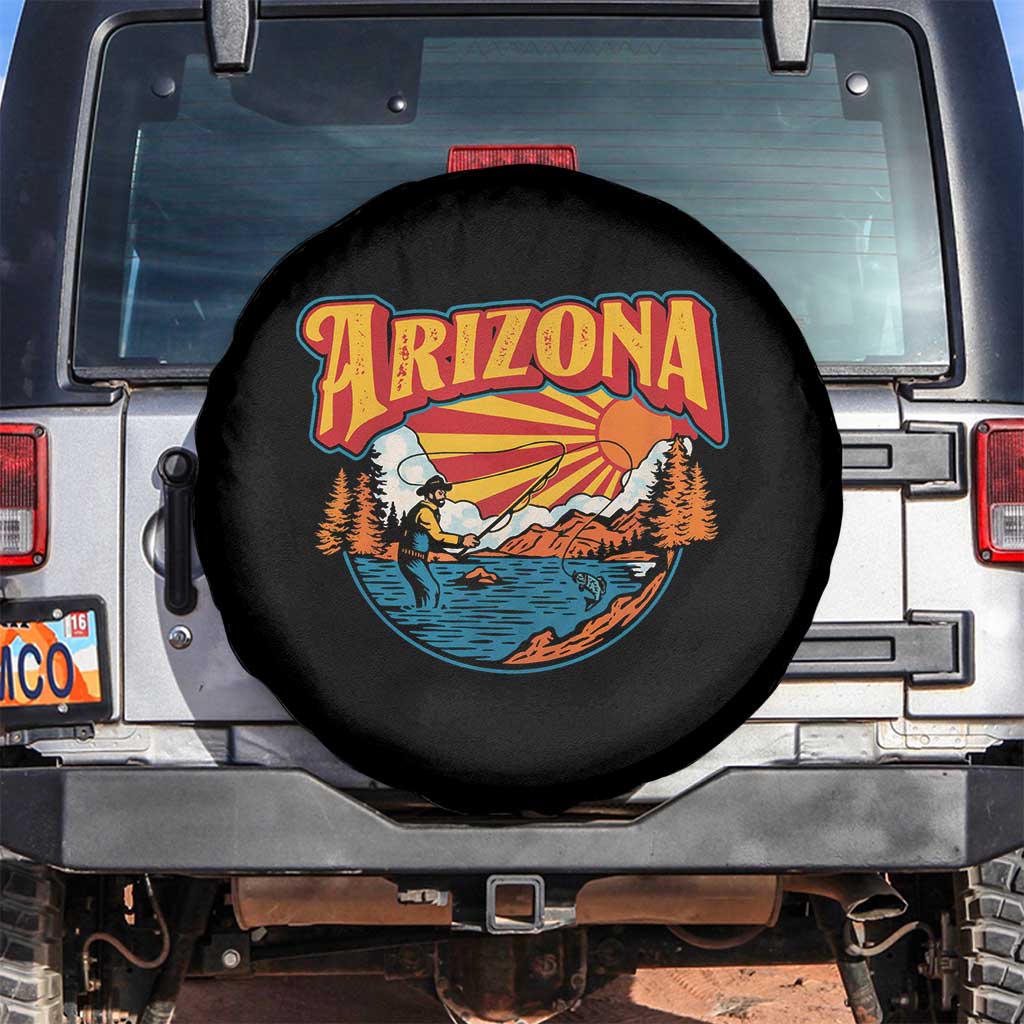 Retro Arizona Fly Fishing River Graphic Spare Tire Cover Vintage Angler Outdoor Mountain Adventure Souvenir TS02 No hole Black Print Your Wear