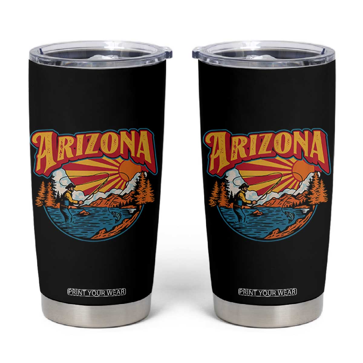 Retro Arizona Fly Fishing River Graphic Tumbler Cup Vintage Angler Outdoor Mountain Adventure Souvenir