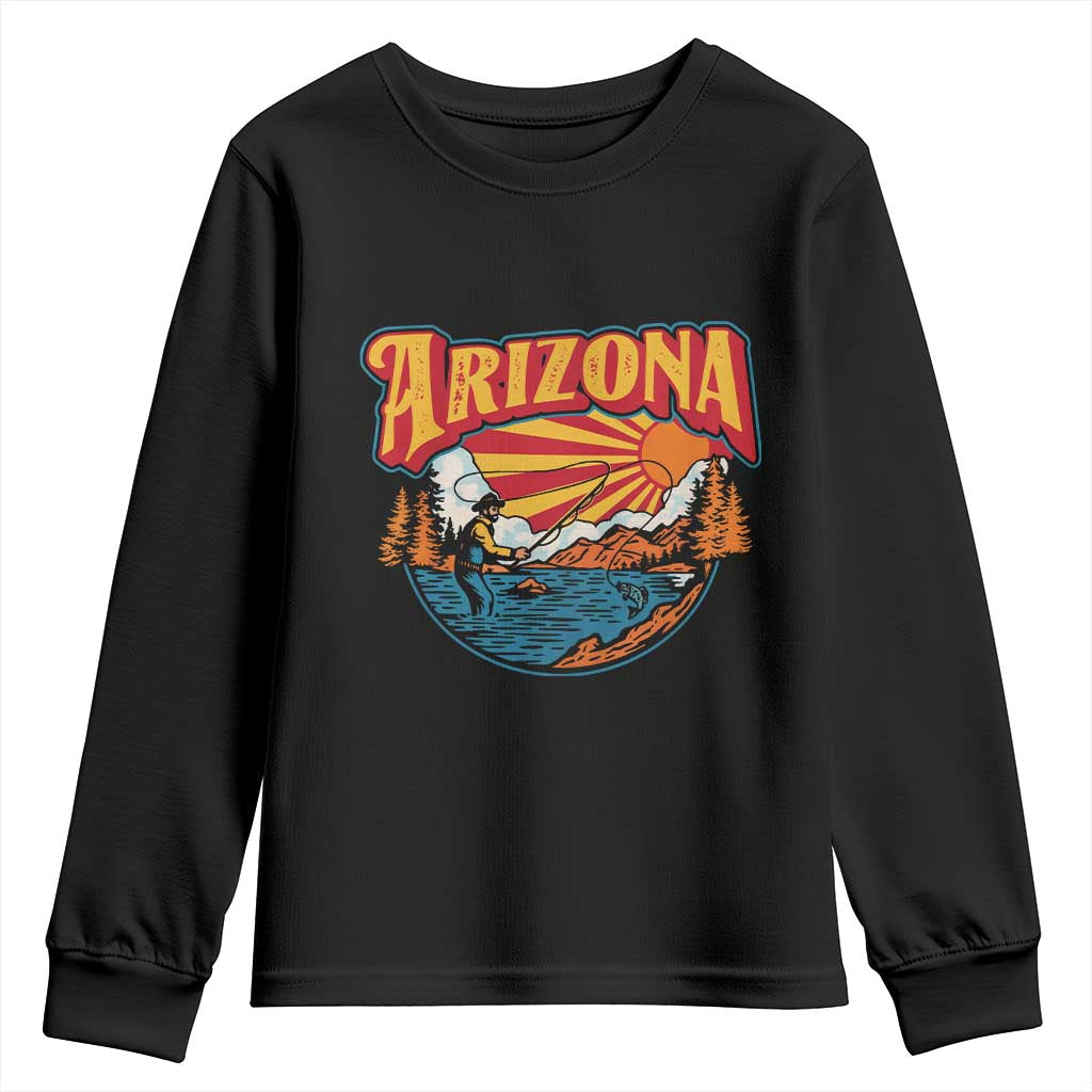 Retro Arizona Fly Fishing River Graphic Youth Sweatshirt Vintage Angler Outdoor Mountain Adventure Souvenir TS02 Black Print Your Wear