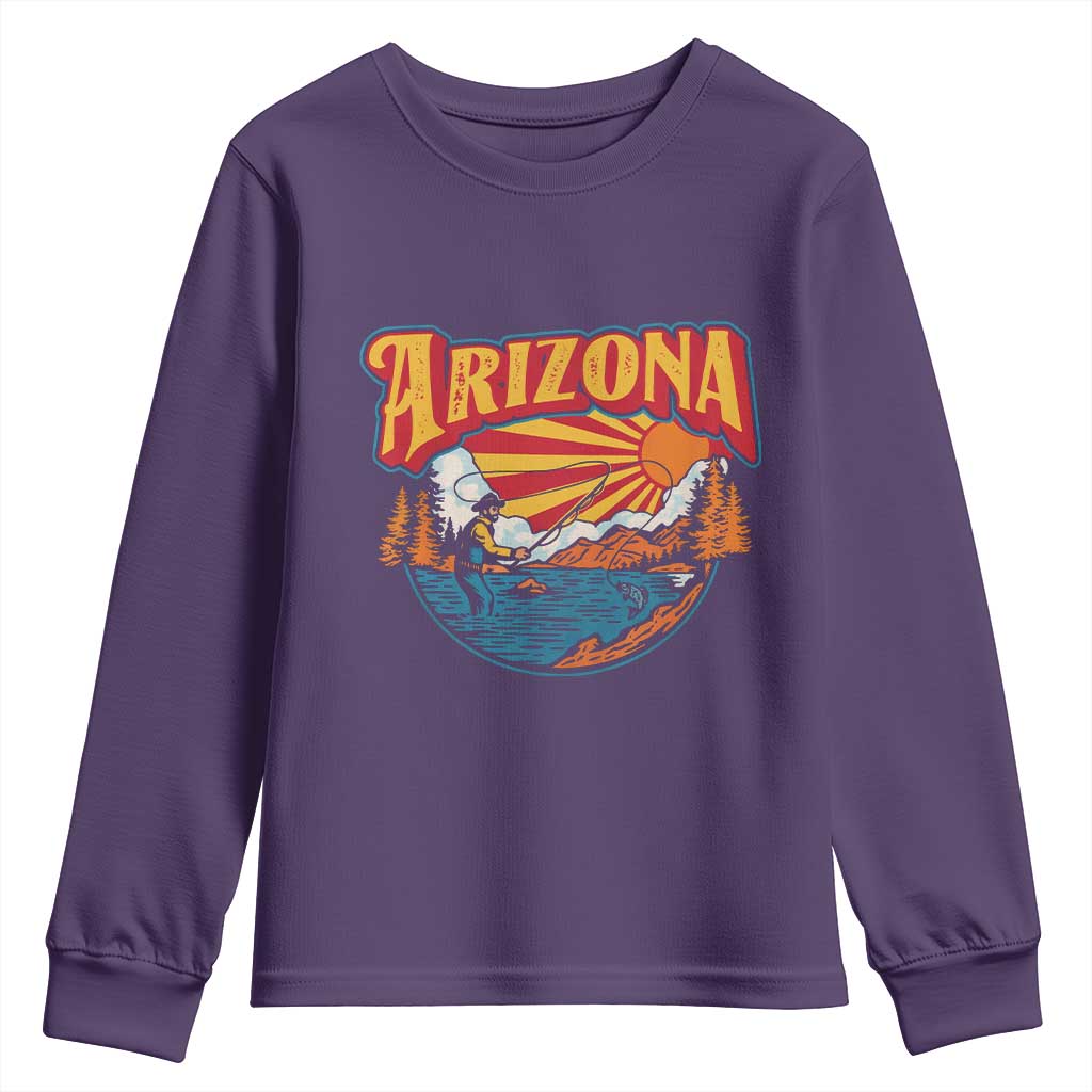 Retro Arizona Fly Fishing River Graphic Youth Sweatshirt Vintage Angler Outdoor Mountain Adventure Souvenir