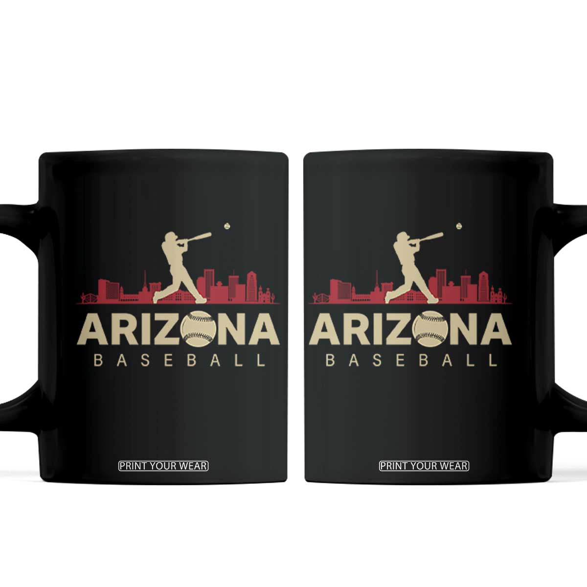 Vintage Arizona State Pride Baseball Player Graphic Coffee Mug Vintage Phoenix Skyline Batter Sports Fan TS02 Black Print Your Wear