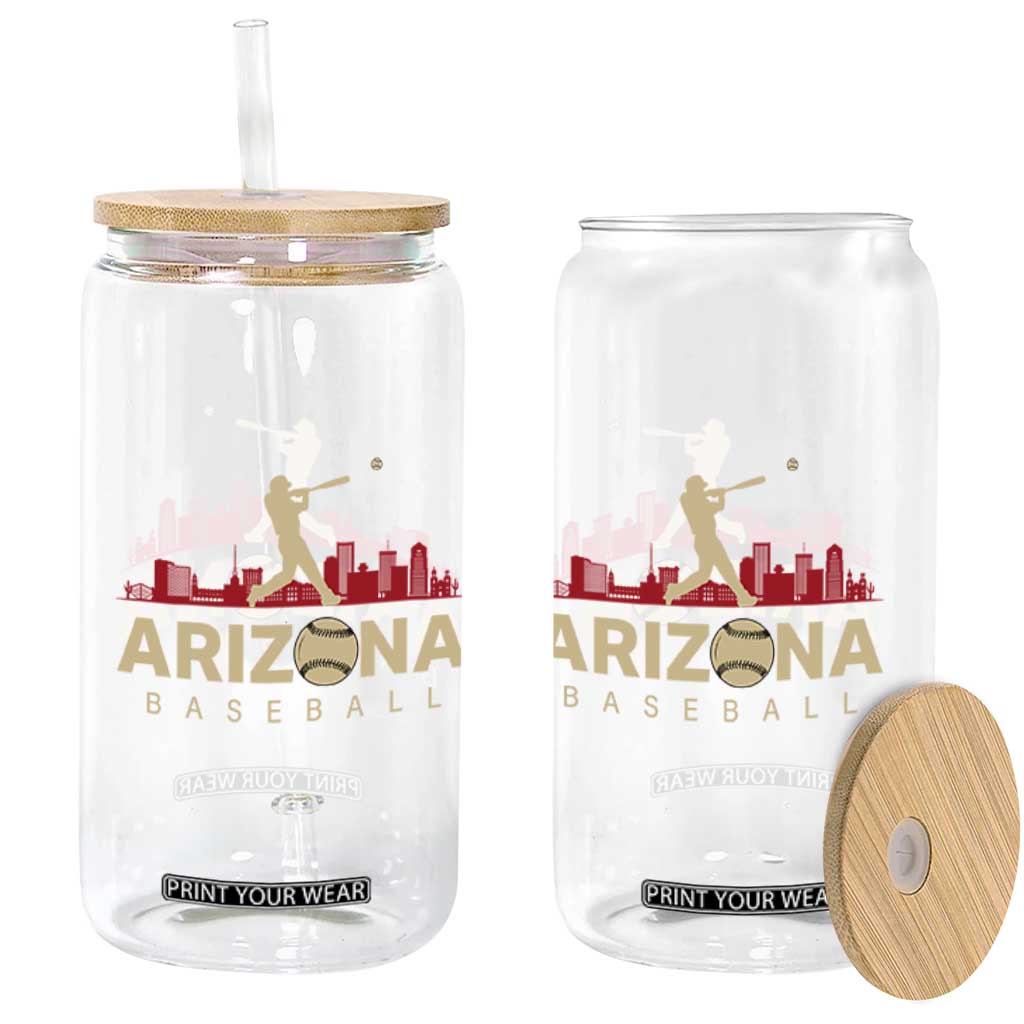 Vintage Arizona State Pride Baseball Player Graphic Glass Can Vintage Phoenix Skyline Batter Sports Fan