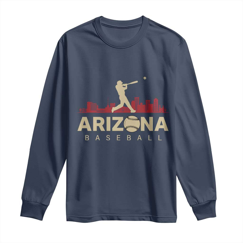 Vintage Arizona State Pride Baseball Player Graphic Long Sleeve Shirt Vintage Phoenix Skyline Batter Sports Fan