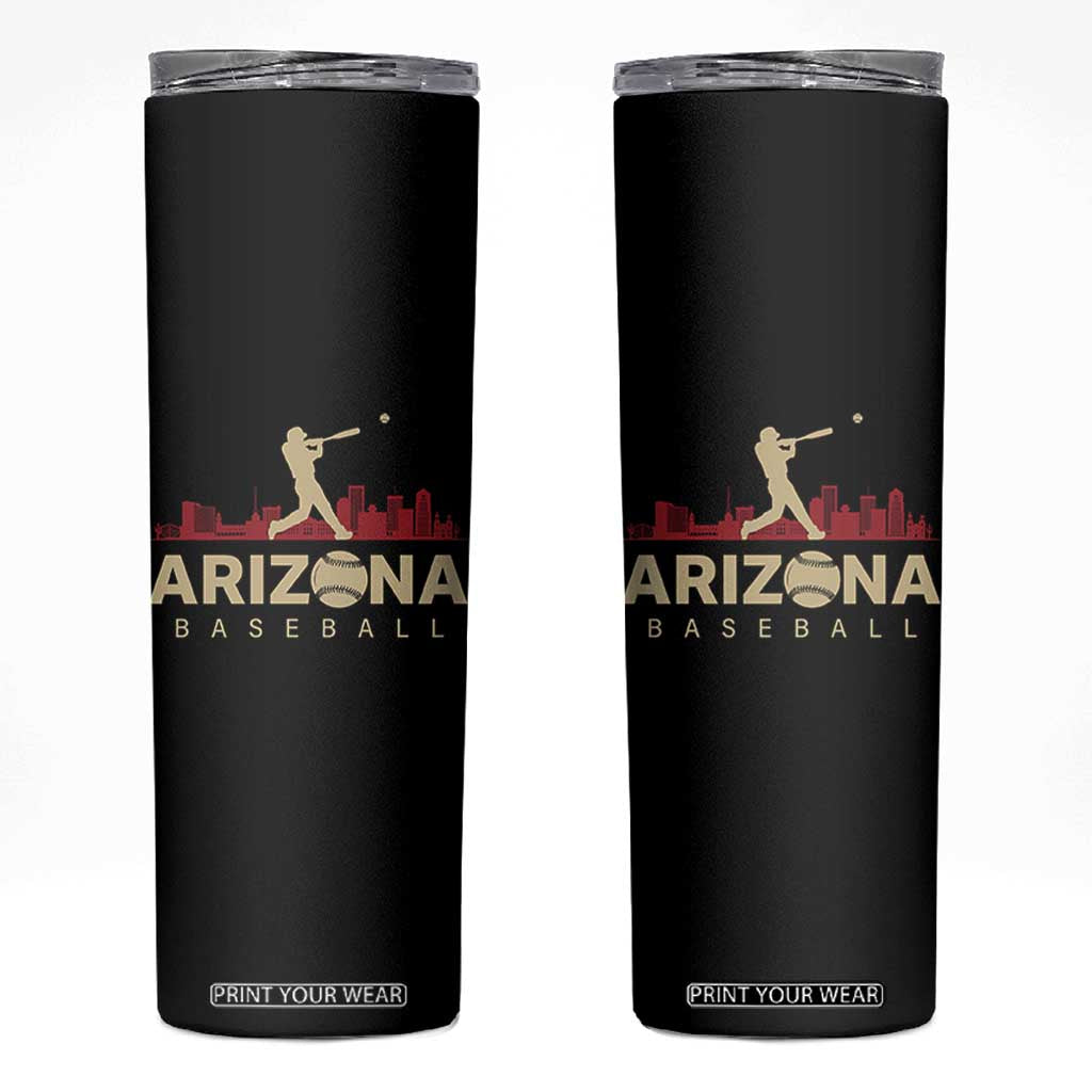 Vintage Arizona State Pride Baseball Player Graphic Skinny Tumbler Vintage Phoenix Skyline Batter Sports Fan TS02 Black Print Your Wear